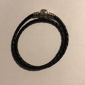 Small double wrap leather pandora bracelet